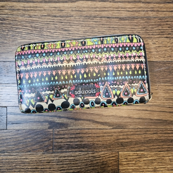 Sakroots Neon Golden Elephant Zip Around Indie Multicolor Boho Wallet - Picture 4 of 6